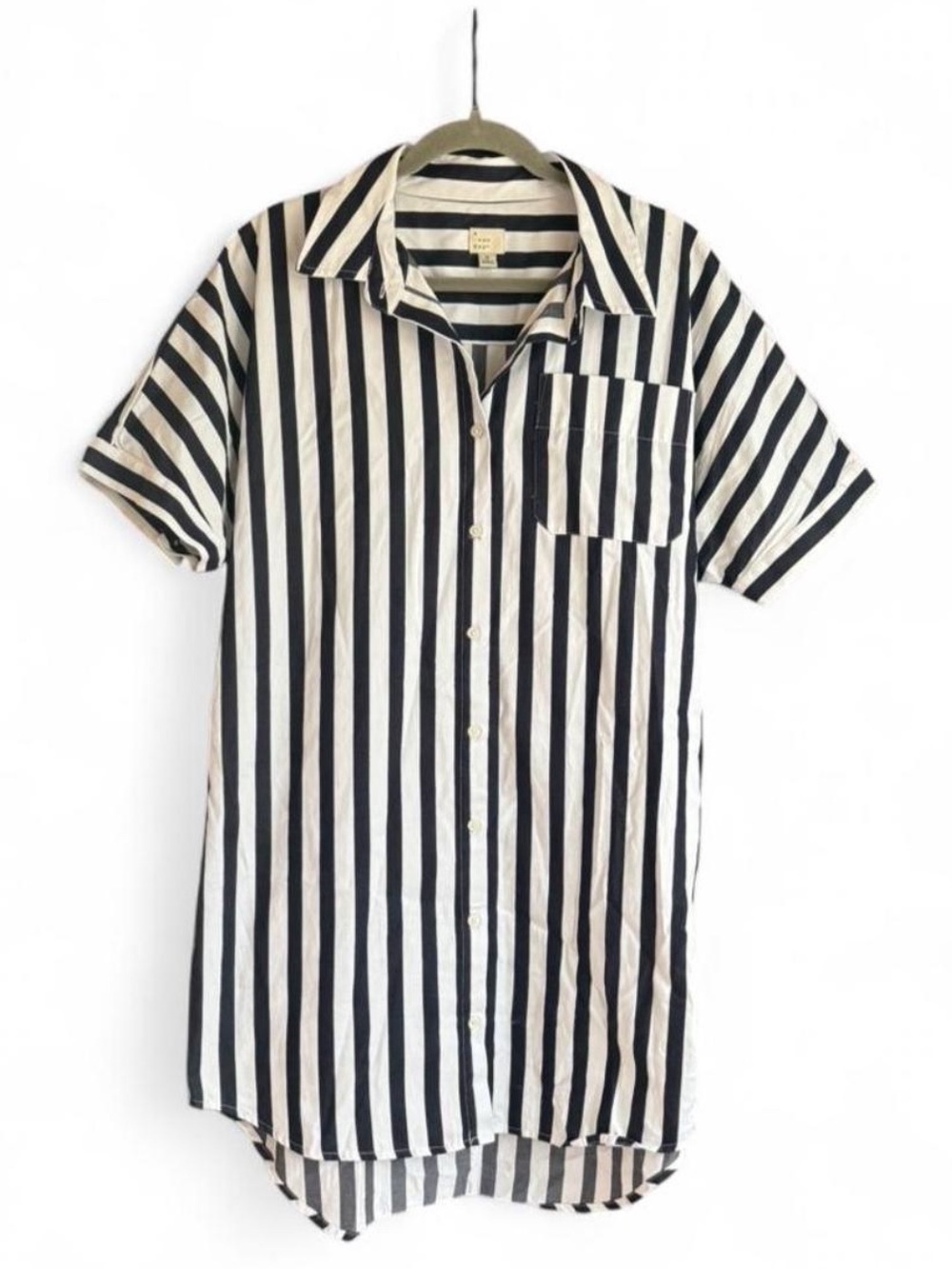 a new day Black & White Vertical Stripe Oversized Short-Sleeve Button-Down Dress